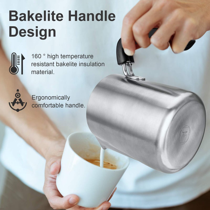 ENLOY Milk Frothing Pitcher, 20oz Steaming Pitcher Stainless Steel Espresso Machine Accessories for Coffee Bar, Milk Coffee Cappuccino Latte Art, Barista Steam Pitchers Milk Jug Cup with Art Pen - Image 2